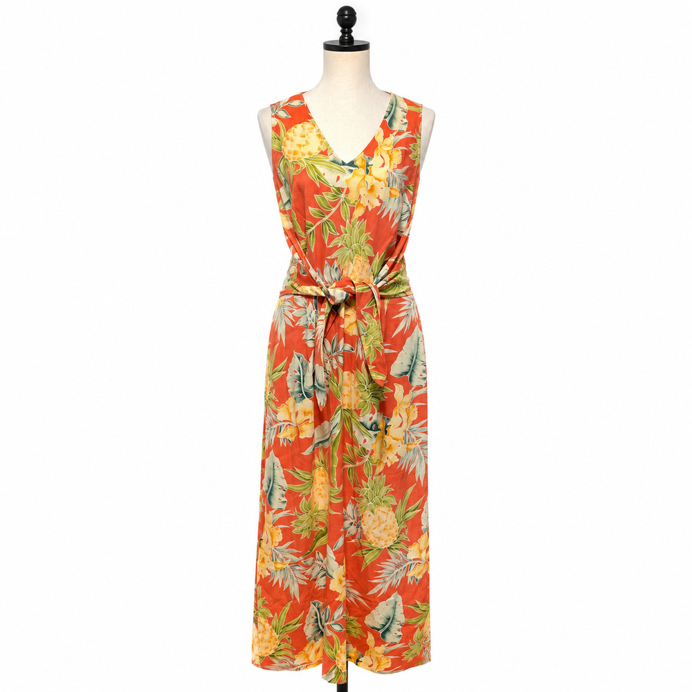 Tommy Bahama Dress Womens Size 14 Organge Tropical Floral Print Silk Blend